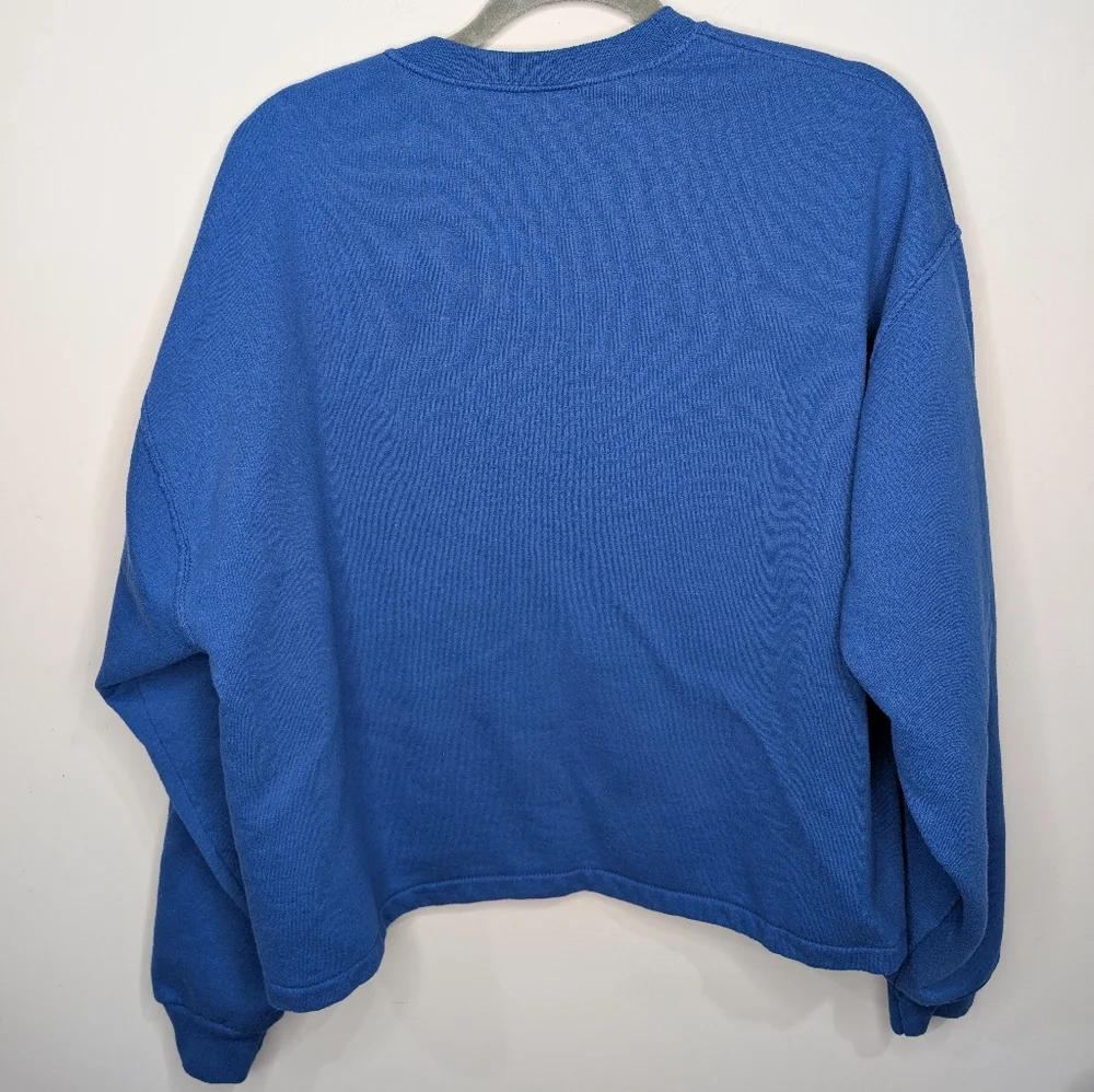 Vintage Jerzees Patchwork Snowman Sweatshirt Blue Winter Graphic Size XL